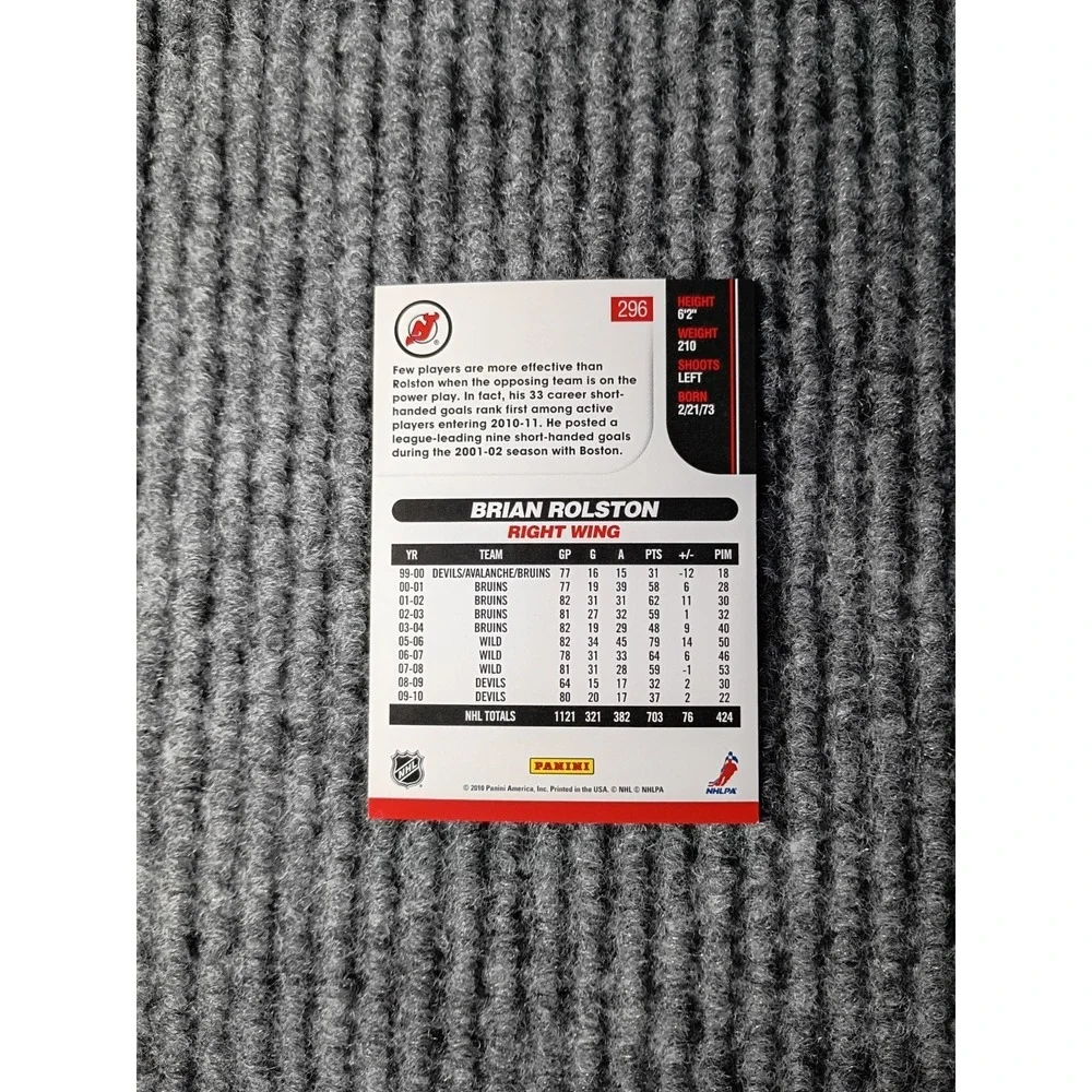 2010 Score New Jersey Devils Brian Rolston Hockey Card #296